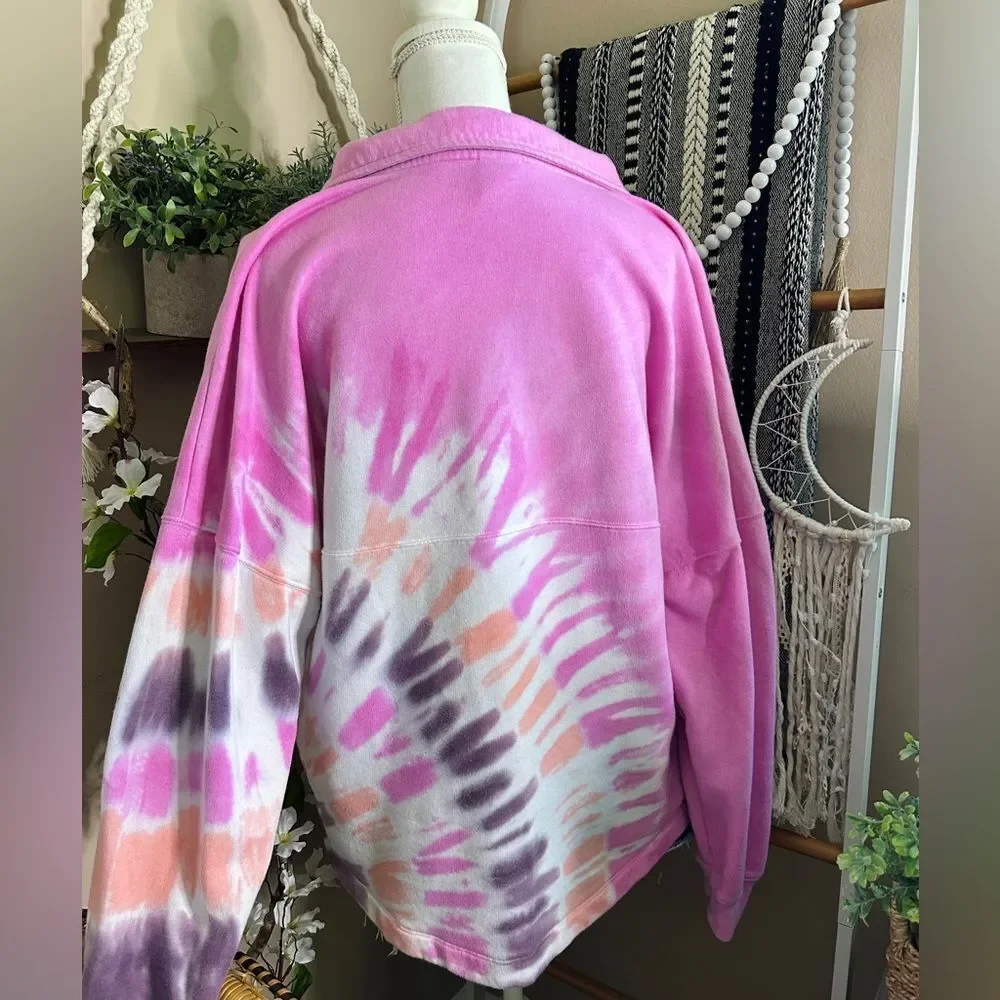 Victoria’s Secret PINK Varsity Half Zip Tie Dye Pullover Oversized Sweatshirt - Picture 5 of 11